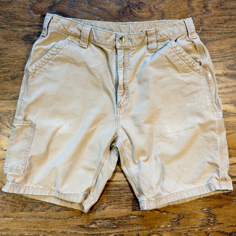 Carhartt B147 Cargo Shorts Khaki 36 Original Fit Distressed Workwear Utility
